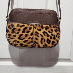Talbots LEATHER and CALF HAIR Brown and Animal Print Crossbody Bag